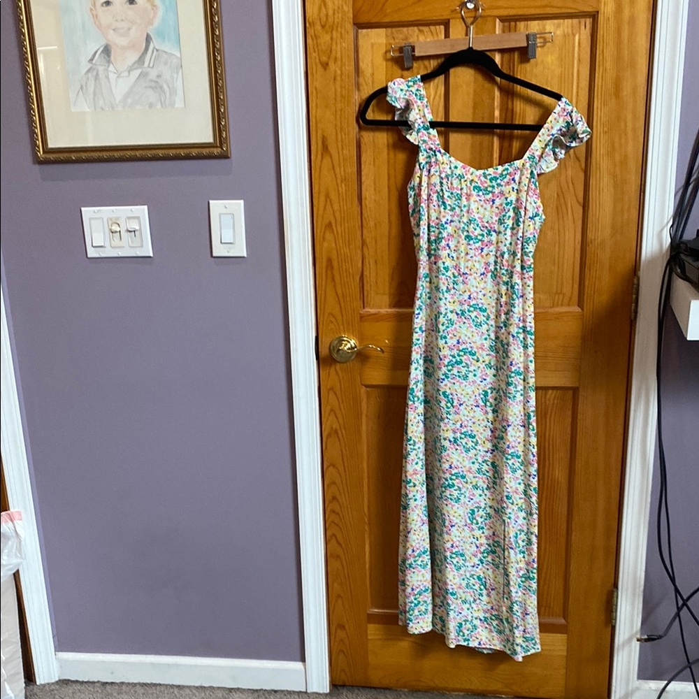 LOFT Green Sleeveless One Shoulder Maxi Dress